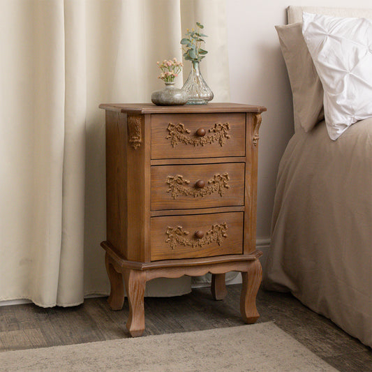  Wooden 3 Drawer Bedside Table - Pays Du Bois Range 