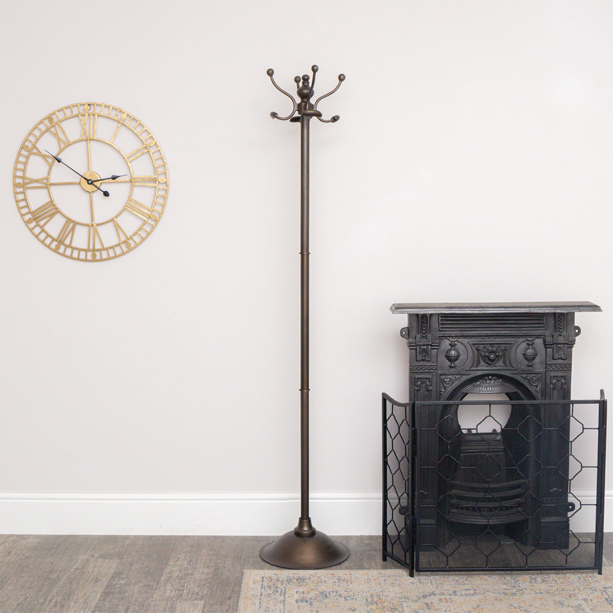 Tall Dark Metal Coat Rack with 8 Storage Hooks