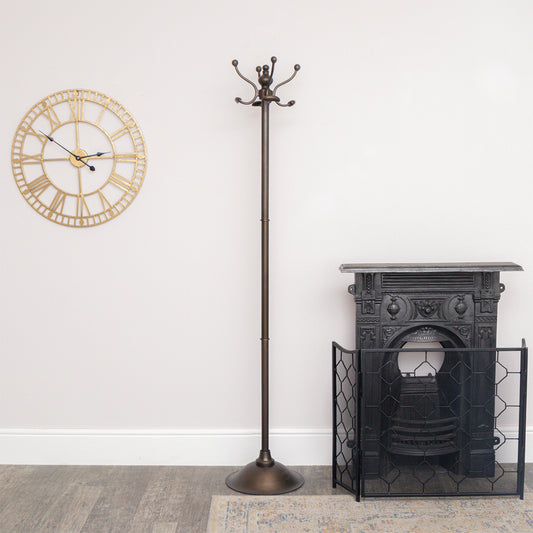  Tall Dark Metal Coat Rack with 8 Storage Hooks 