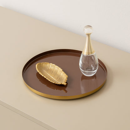 Round Metal Cappuccino Brown & Gold Display Tray