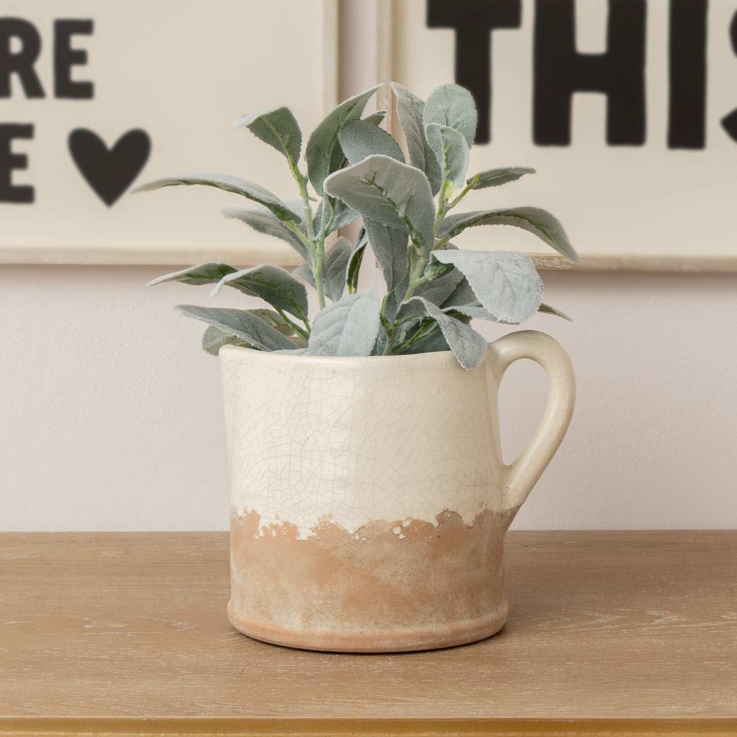 Cream & Terracotta Glazed Jug Vase - 19cm x 15.5cm