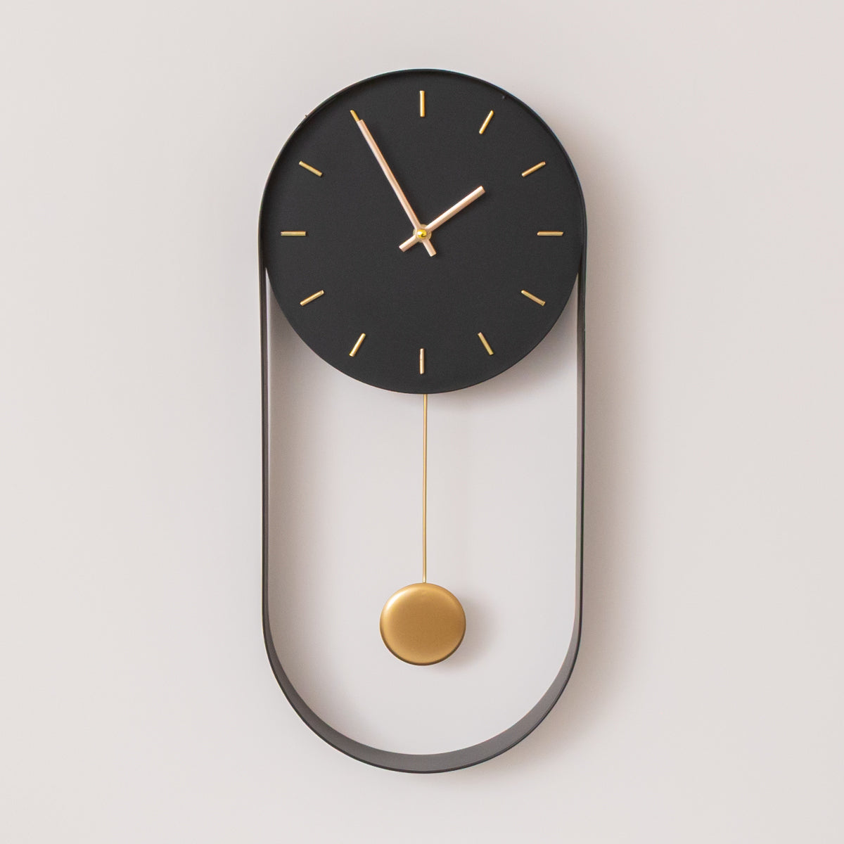 Black & Gold Pendulum Metal Analogue Wall Clock - 20cm x 55cm
