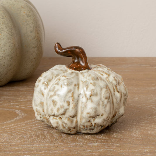  Small Cream & Brown Glazed Wonky Pumpkin Ornament - 9cm 