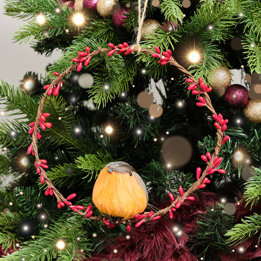  Large Round Robin Wreath Hanging Decoration - 20cm 