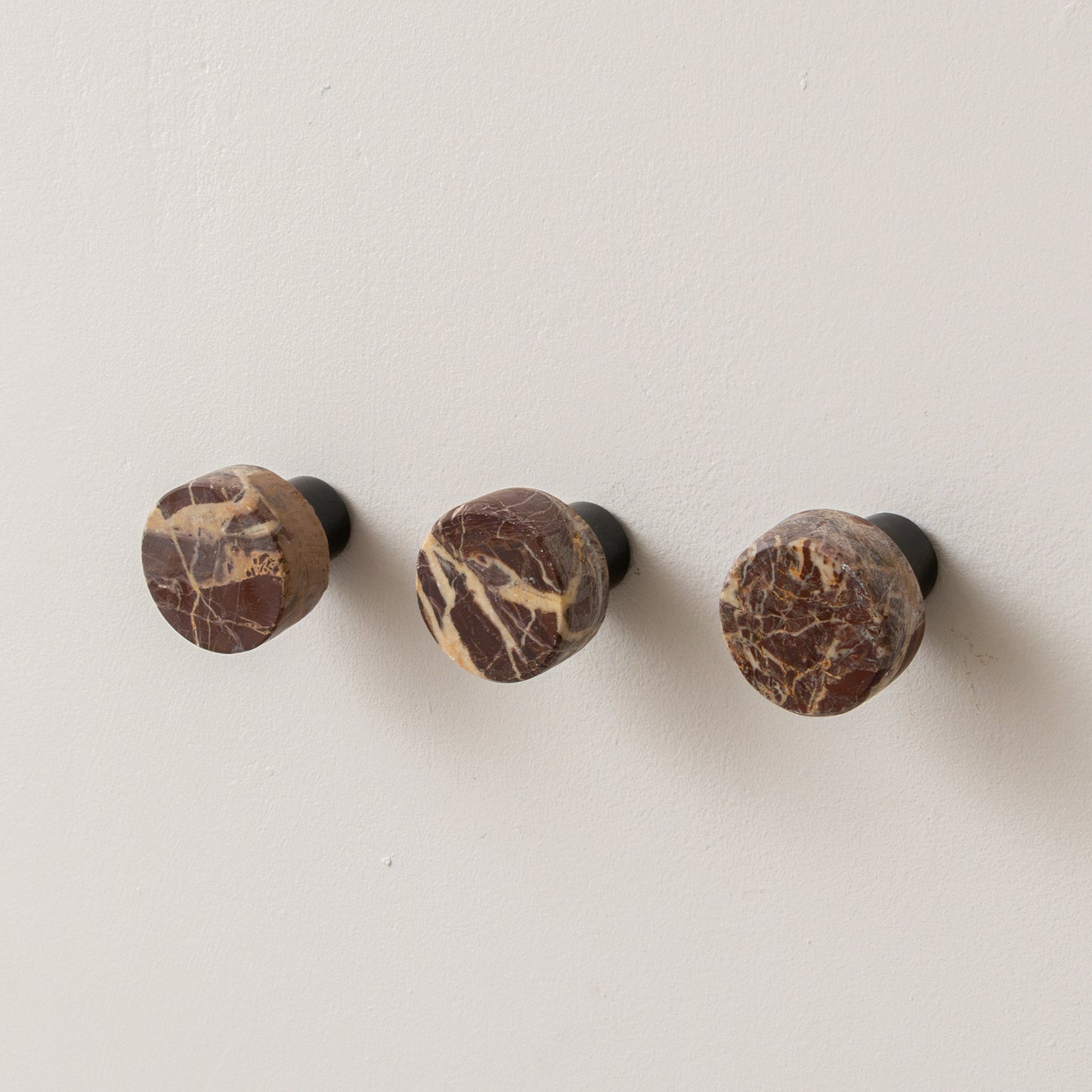 Set of 3 Round Red Marble Wall Hooks