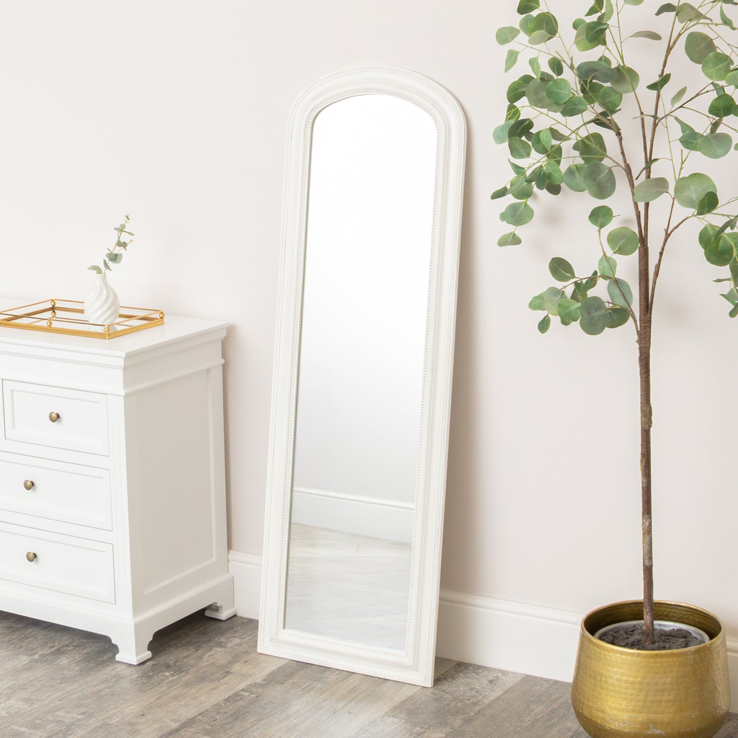 Full Length Distressed White Leaner & Wall Mirror - 47cm x 142cm