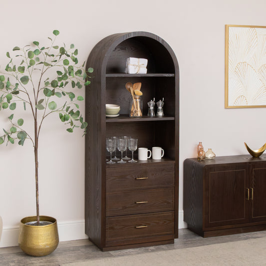  Large Arched Dark Wood Freestanding Storage Cabinet - Kingsley Range 