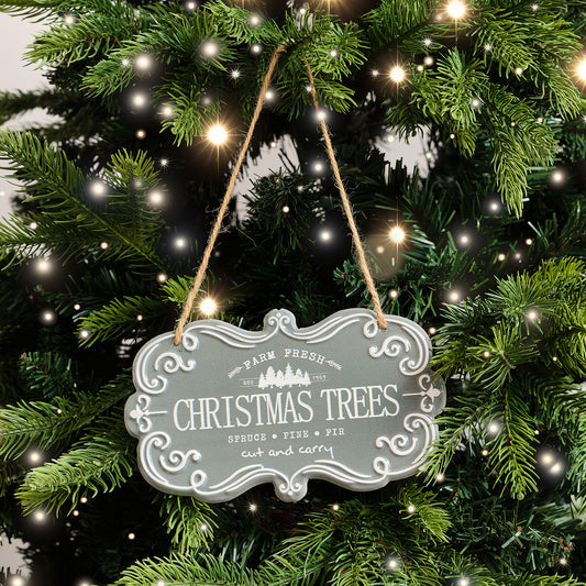  Blue & White Christmas Trees Hanging Sign - 18cm x 10.5cm 