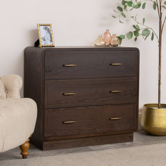  3 Drawer Dark Wood Chest of Drawers - Kingsley Range 