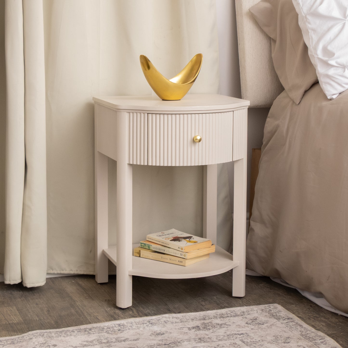 Reeded One Drawer Bedside Table - Willow Taupe Grey Range