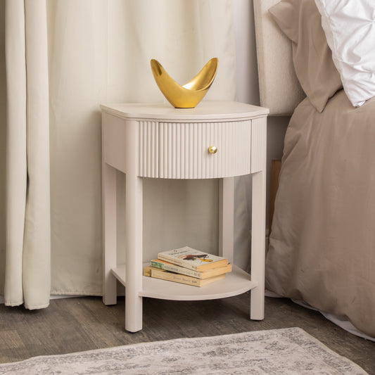 Reeded One Drawer Bedside Table - Willow Taupe Grey Range 