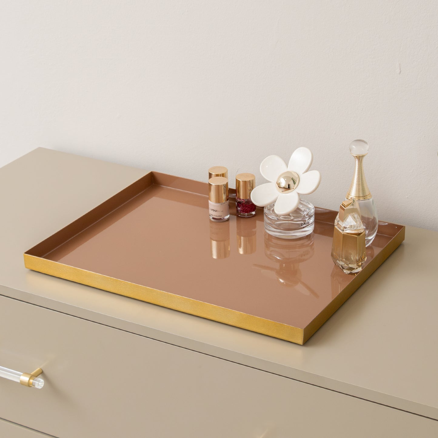 Large Metal Rectangular Mocha & Gold Display Tray