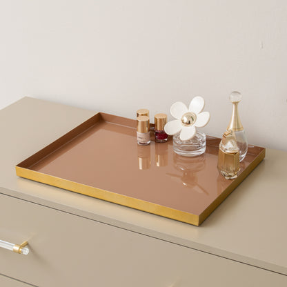 Large Metal Rectangular Mocha & Gold Display Tray