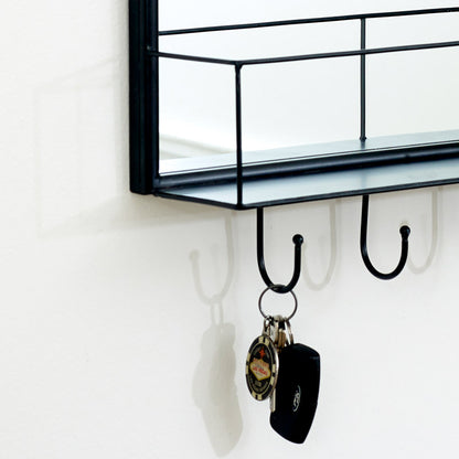 Black Mirrored Wall Shelf With Hooks