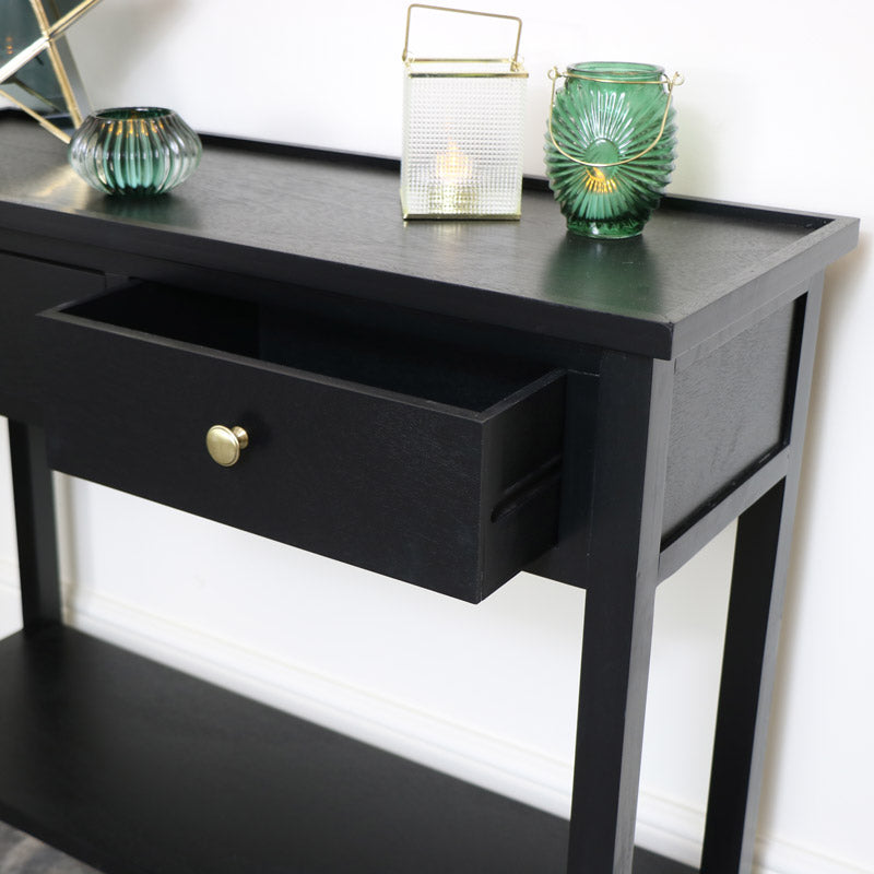 Black Pine Wood Console Table