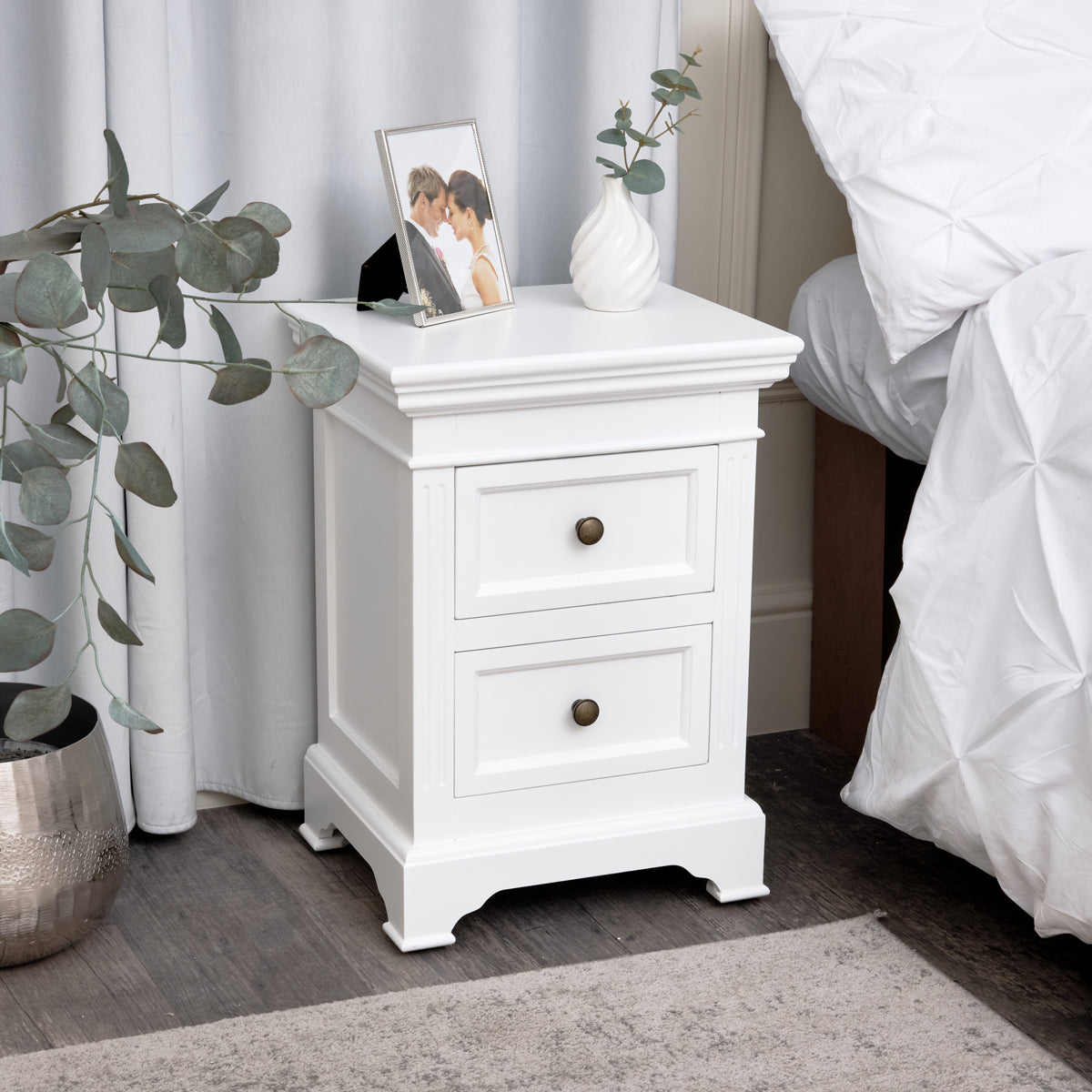 White Two Drawer Bedside Table - Daventry White Range