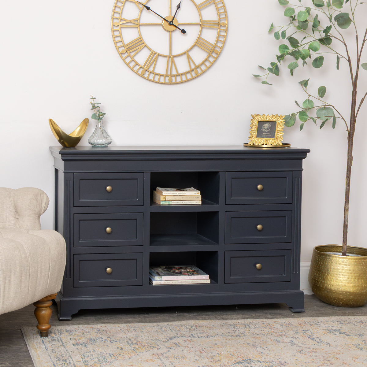 Large Navy Black Wooden Sideboard Cabinet - Daventry Navy Black Range