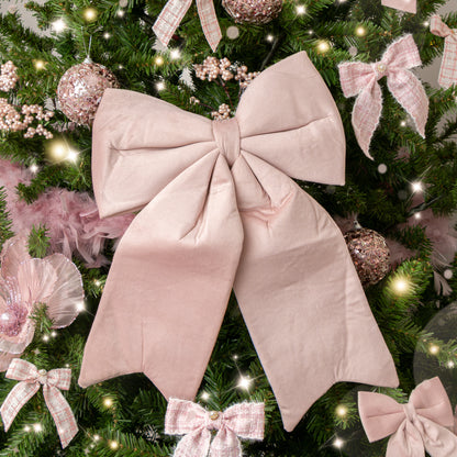 Large Baby Pink Velvet Christmas Bow - 30cm x 45cm