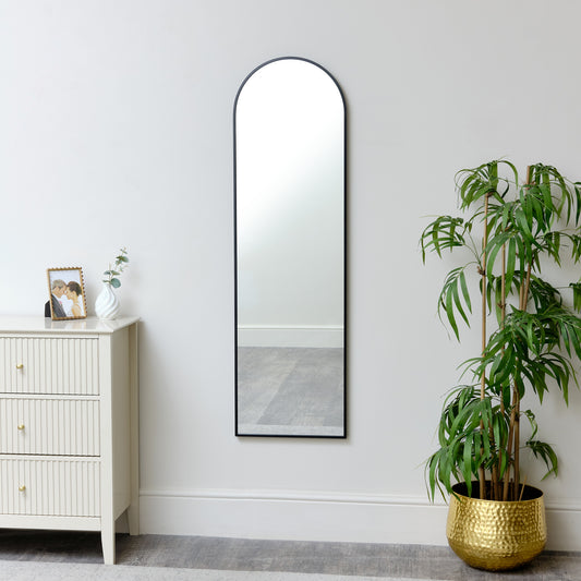  Tall Slim Black Arched Wall Mirror 135cm x 40cm 