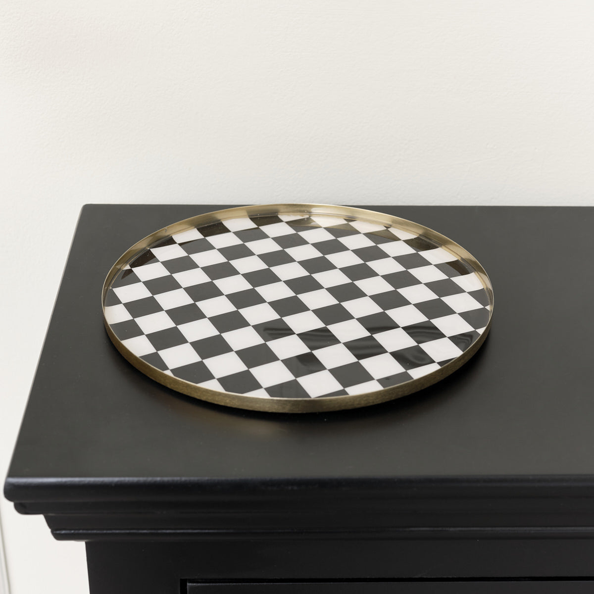 Black Monochrome Checked Round Tray