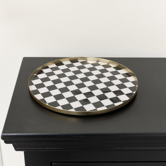  Black Monochrome Checked Round Tray 