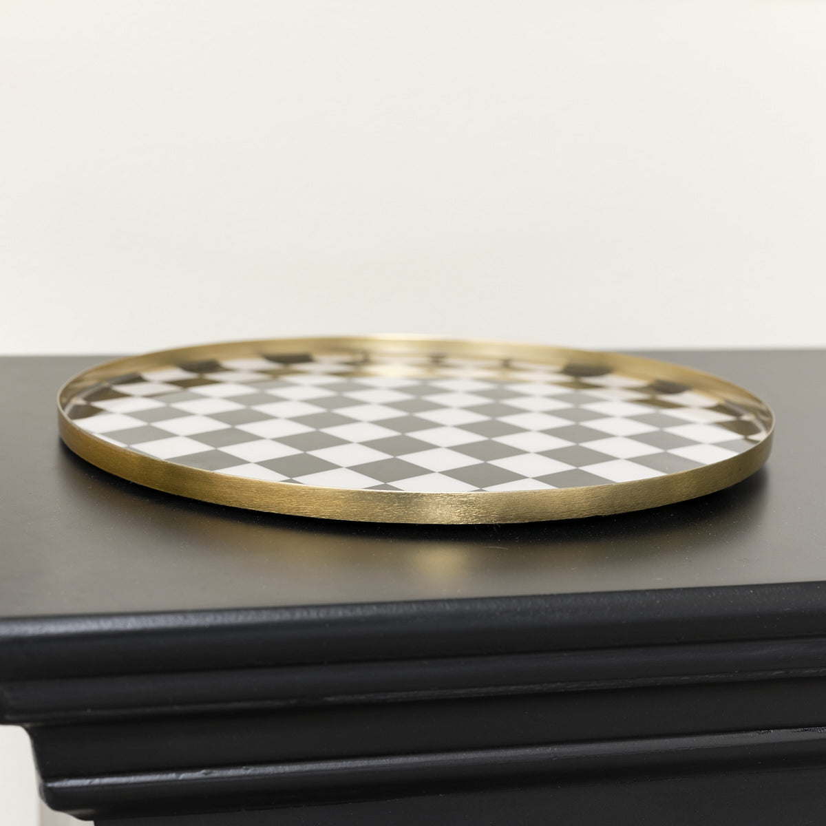 Black Monochrome Checked Round Tray