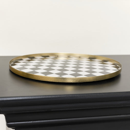  Black Monochrome Checked Round Tray 