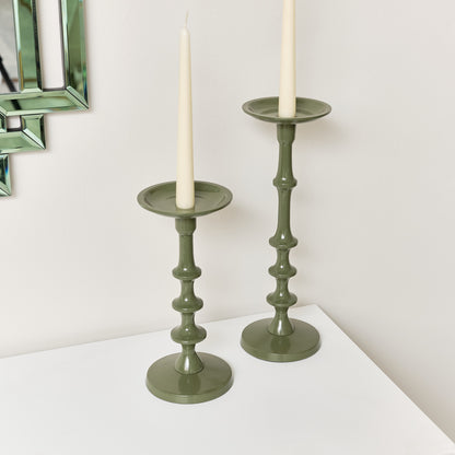 Set of 2 Green Candle Holders