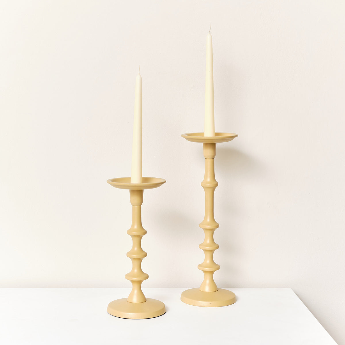 Set of 2 Mustard Yellow Candle Holders