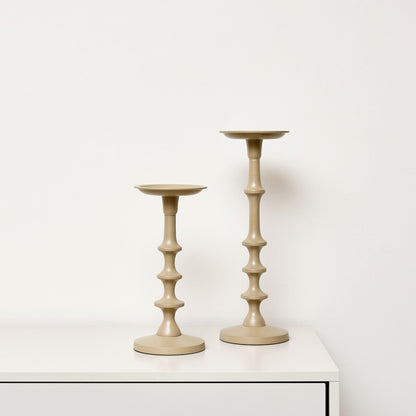 Set of 2 Taupe Candle Holders