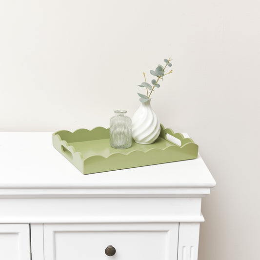  Rectangle Olive Green Scalloped Tray 