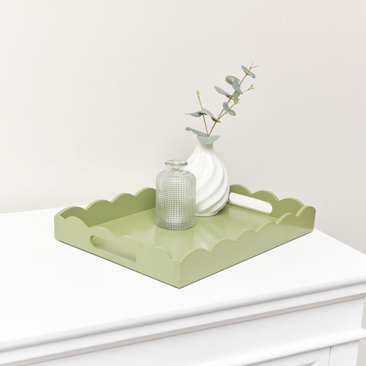  Rectangle Olive Green Scalloped Tray 
