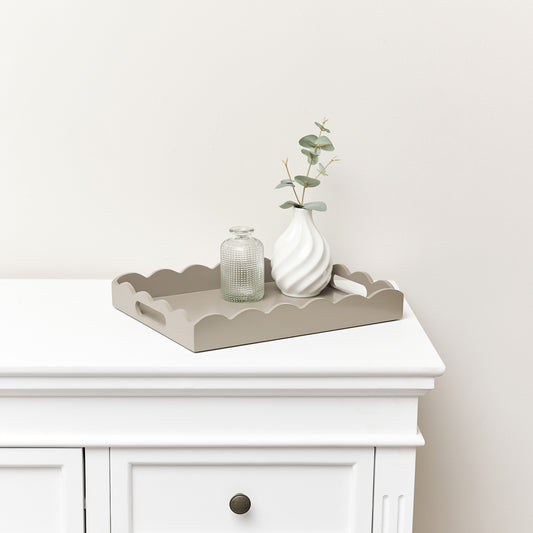  Rectangle Taupe Scalloped Tray 