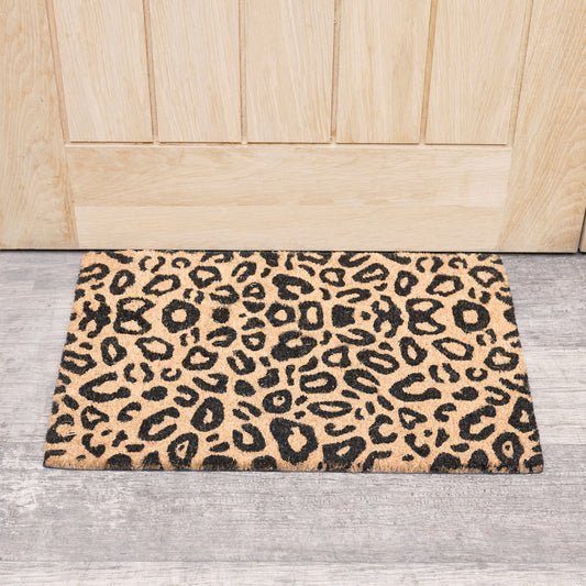  Black & Natural Leopard Print Coir Door Mat 