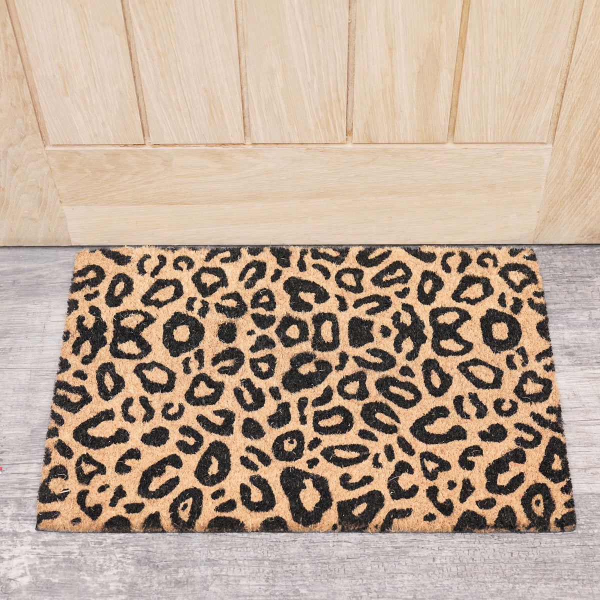 Black & Natural Leopard Print Coir Door Mat