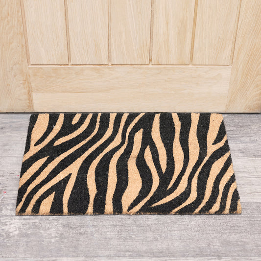  Black & Natural Zebra Print Coir Door Mat 