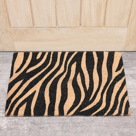  Black & Natural Zebra Print Coir Door Mat 