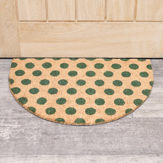  Forest Green & Natural Polka Dot Half Moon Door Mat 