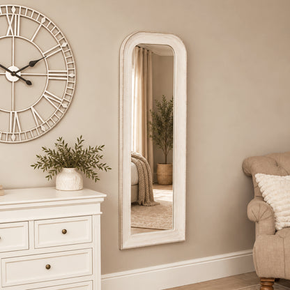 Elegant White Washed Beaded Full Length Wall Mirror - 142cm x 50cm