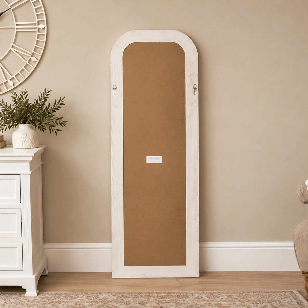 Elegant White Washed Beaded Full Length Wall Mirror - 142cm x 50cm