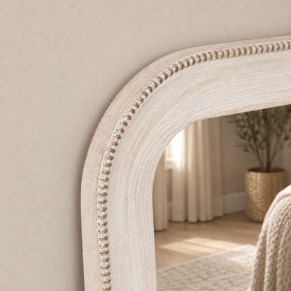 Elegant White Washed Beaded Full Length Wall Mirror - 142cm x 50cm