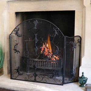  Black Metal Ornate Fire Screen 