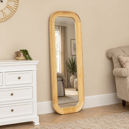 Natural Wood Arched Rounded Full Length Wall / Leaner Mirror - 142cm x 50cm