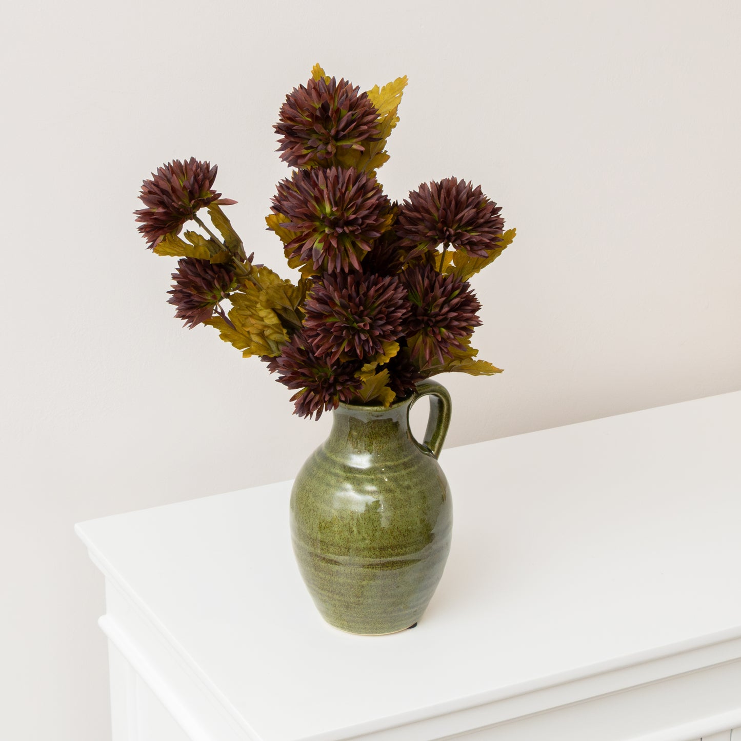 Olive Green Speckled Ceramic Jug Vase - 19.5cm