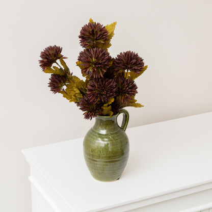 Olive Green Speckled Ceramic Jug Vase - 19.5cm