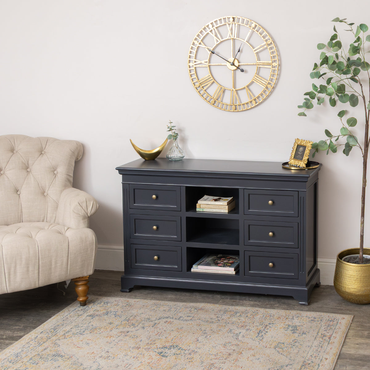 Large Navy Black Wooden Sideboard Cabinet - Daventry Navy Black Range