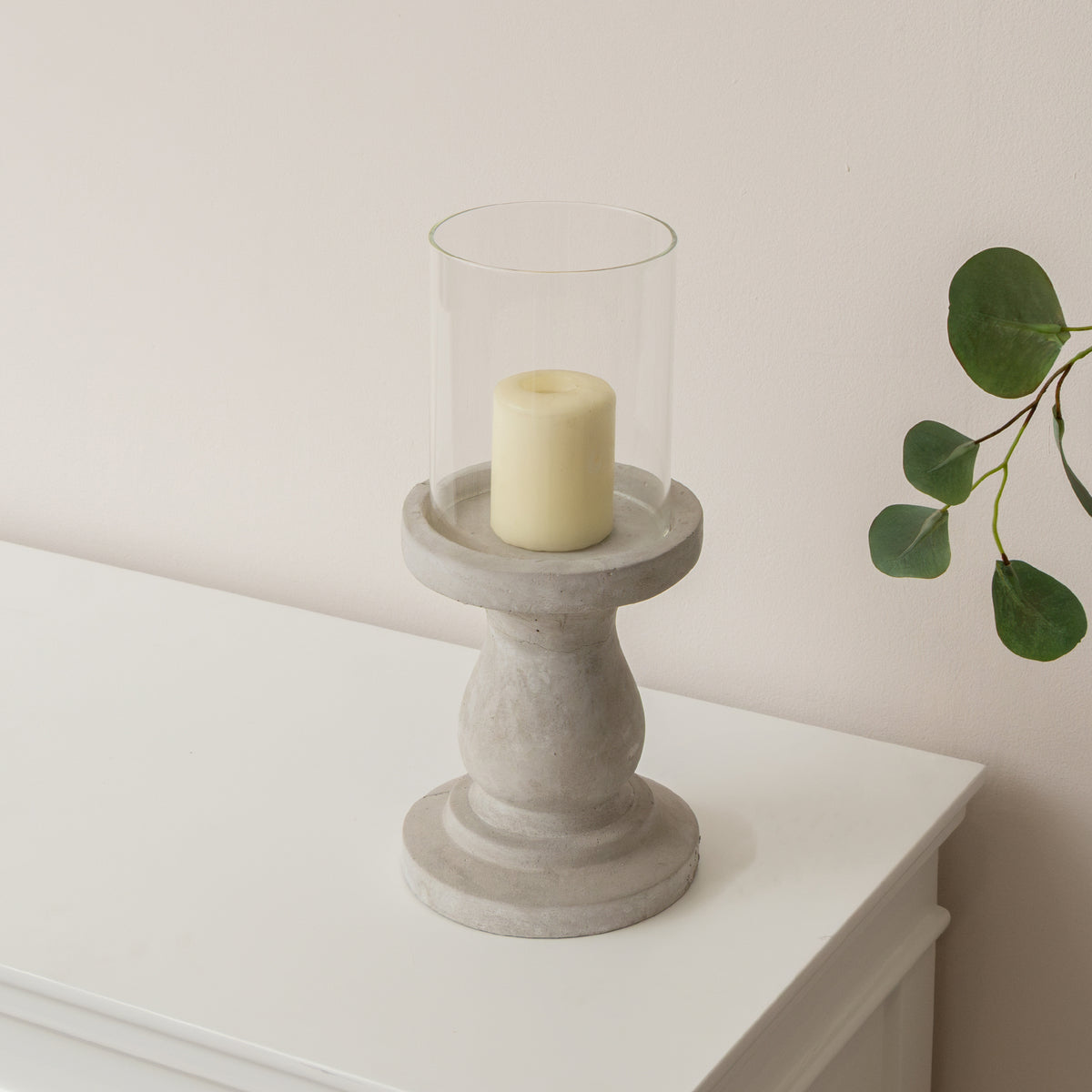 Tall Round Grey Hurricane Pillar Candle Holder - 34cm
