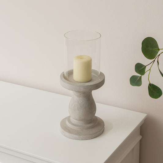  Tall Round Grey Hurricane Pillar Candle Holder - 34cm 