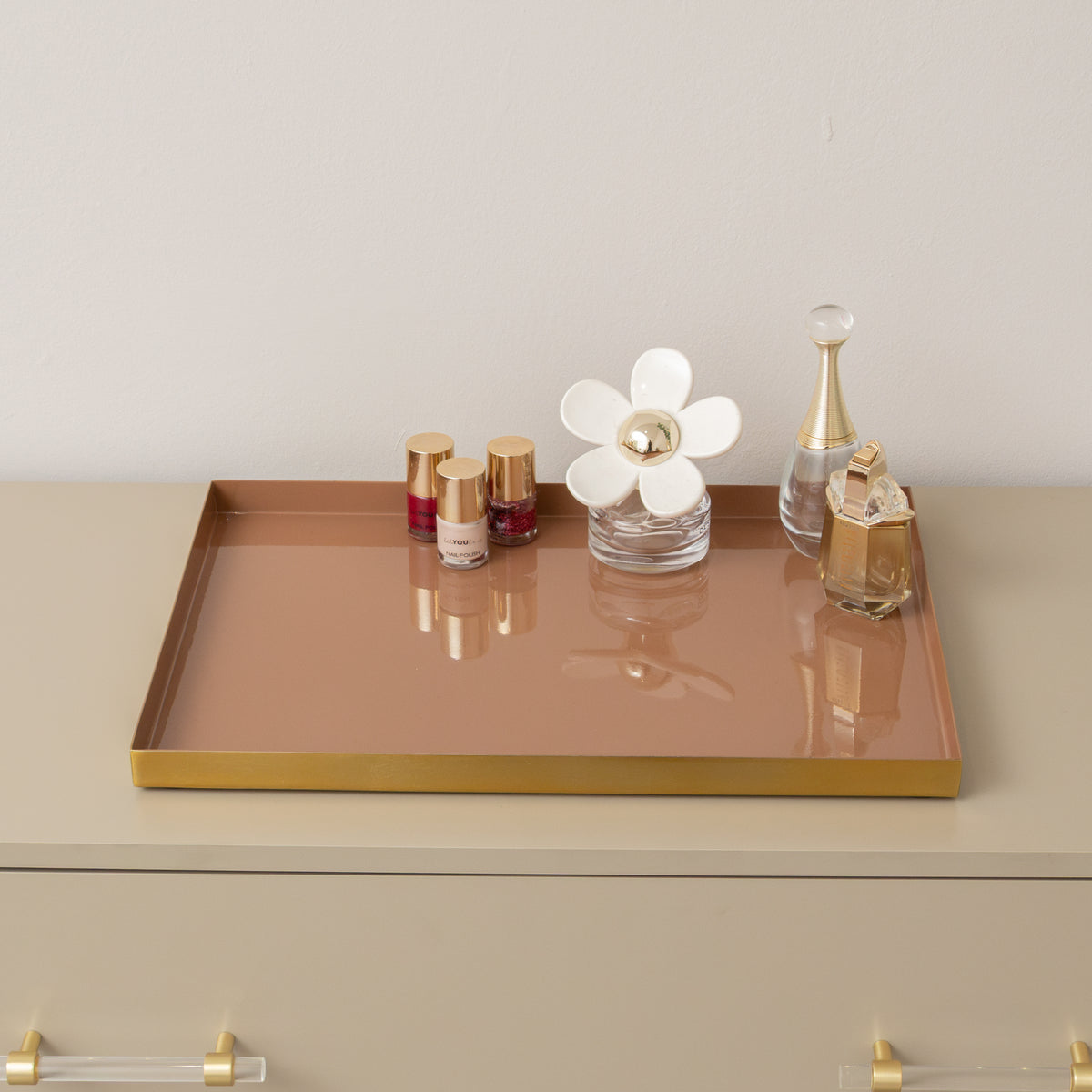 Large Metal Rectangular Mocha & Gold Display Tray