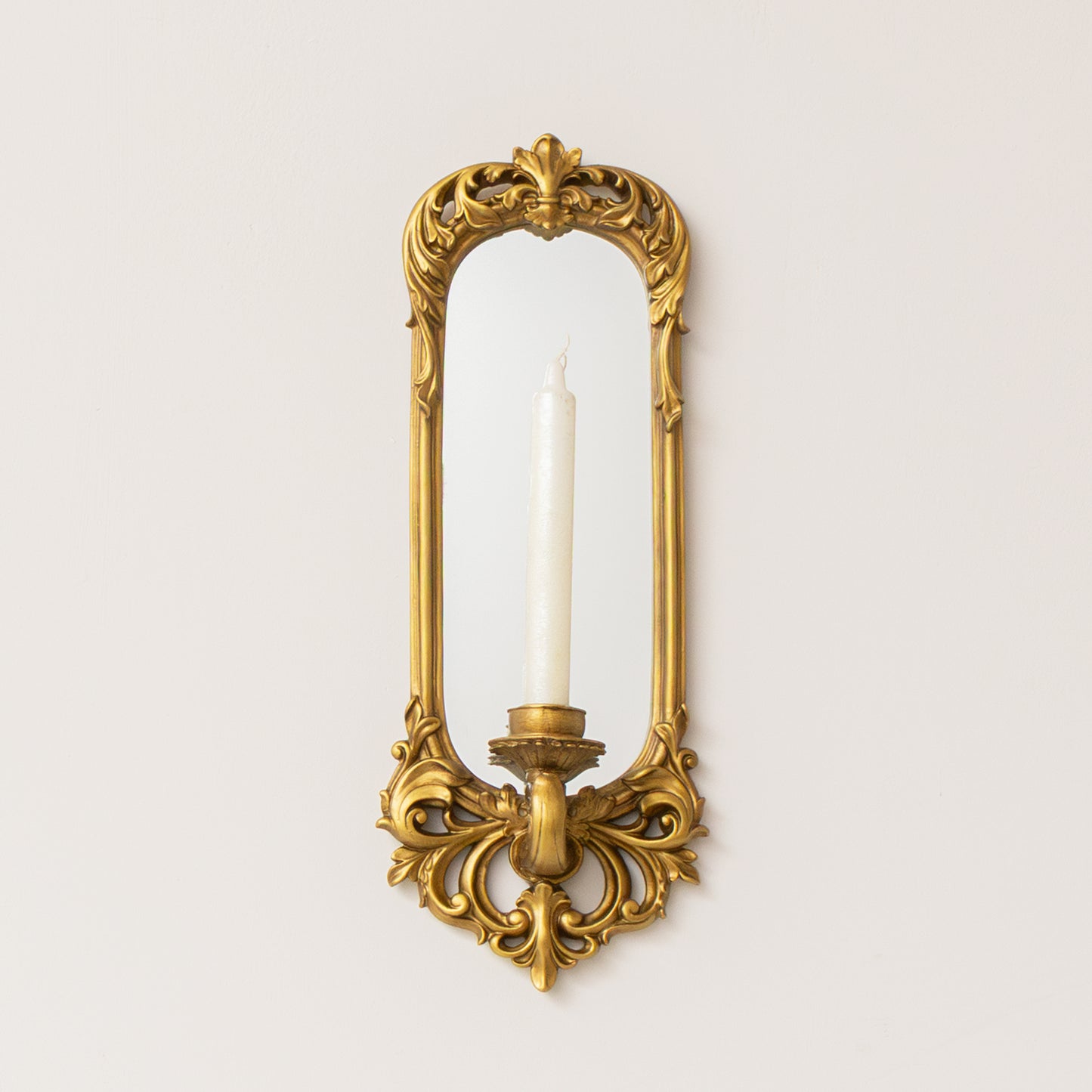 Ornate Metal Antique Gold Mirrored Candle Sconce